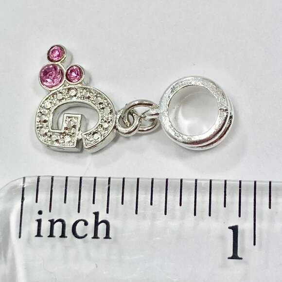 Vtg Disney Pink Crystal Mickey Mouse Ears European Slide Charm Initial Letter G - Picture 5 of 6